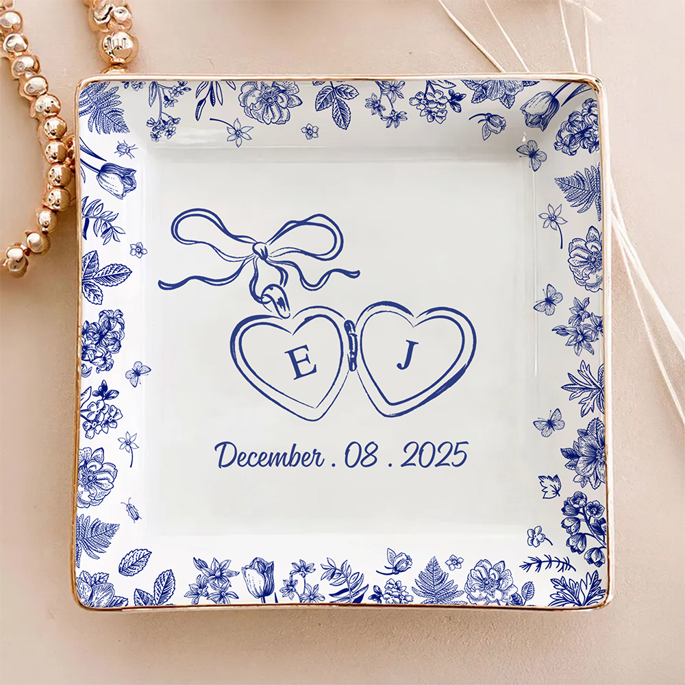 Personalized Toile De Jouy Style Jewelry Dish Wedding Gift for Couple HA75 898406