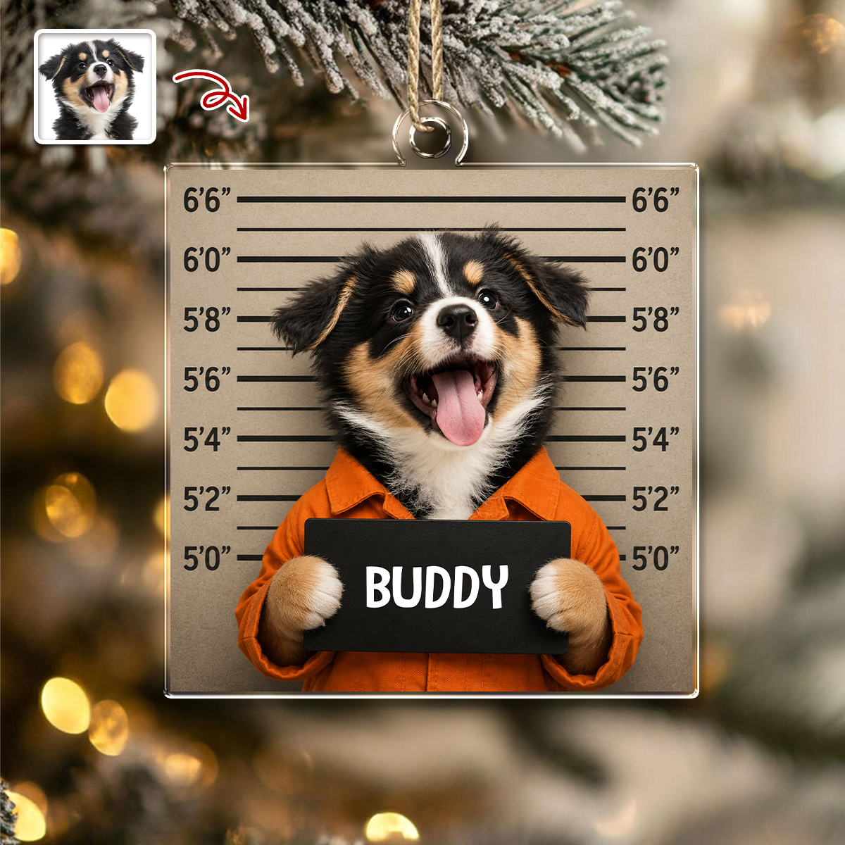 Custom Pet Mugshot Photo Acrylic Ornament Funny Dog Cat Lover Christmas Gift HO82 903318