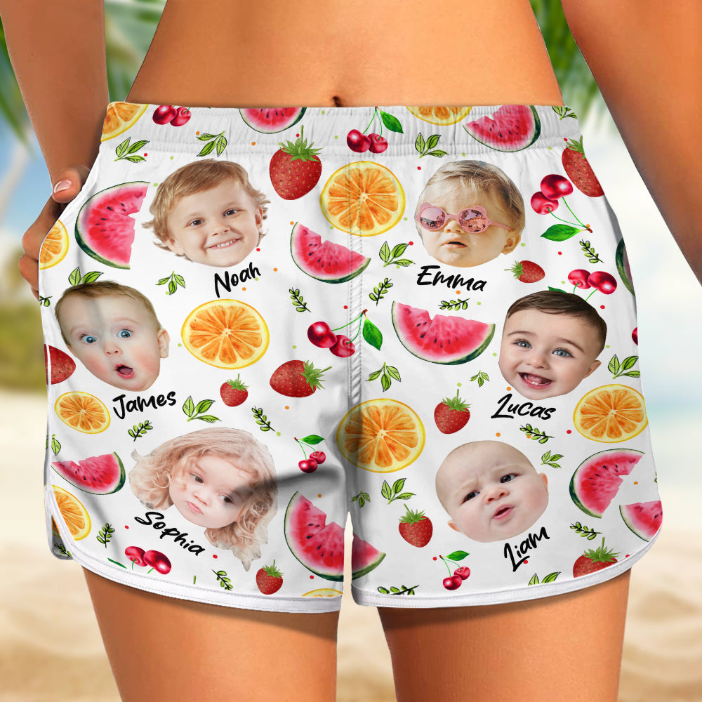Custom Cute Kid Face Watercolor Tropical Summery Women's Beach Short CH07 895830