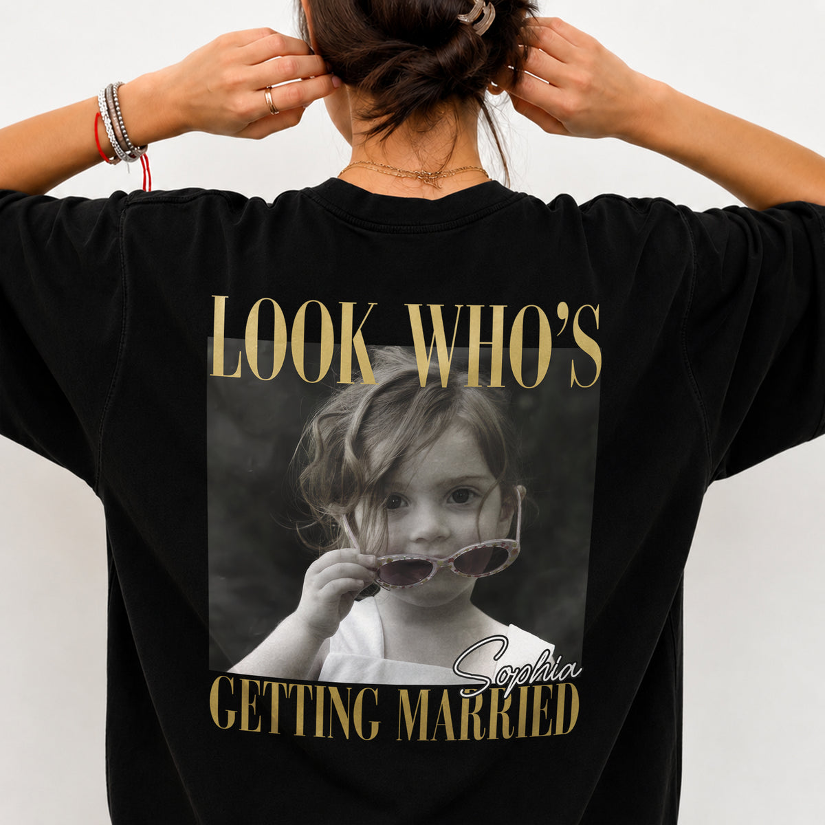 Custom Photo Look Who's Getting Married Backside Dark Shirt - Personalized Bachelorette Gift CH07 180248