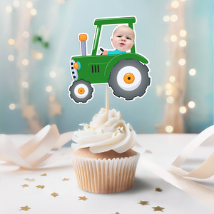 Custom Photo Kid Riding Tractor Decoration Cupcake Toppers HA75 892116