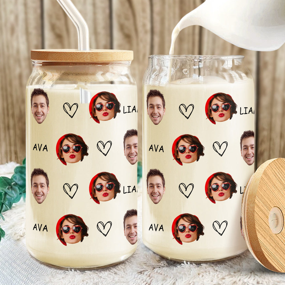 Custom Photo With Name Favorite Funny Heart Glass Can With Lid For Couple, Pet Lovers LM32 897833