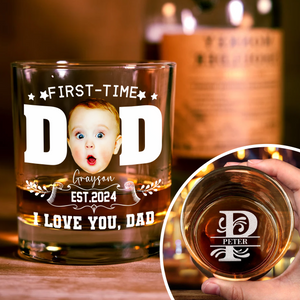 Custom Photo First Time To Be Dad Monogram Letter Engraved Whiskey Glass LM32 893551