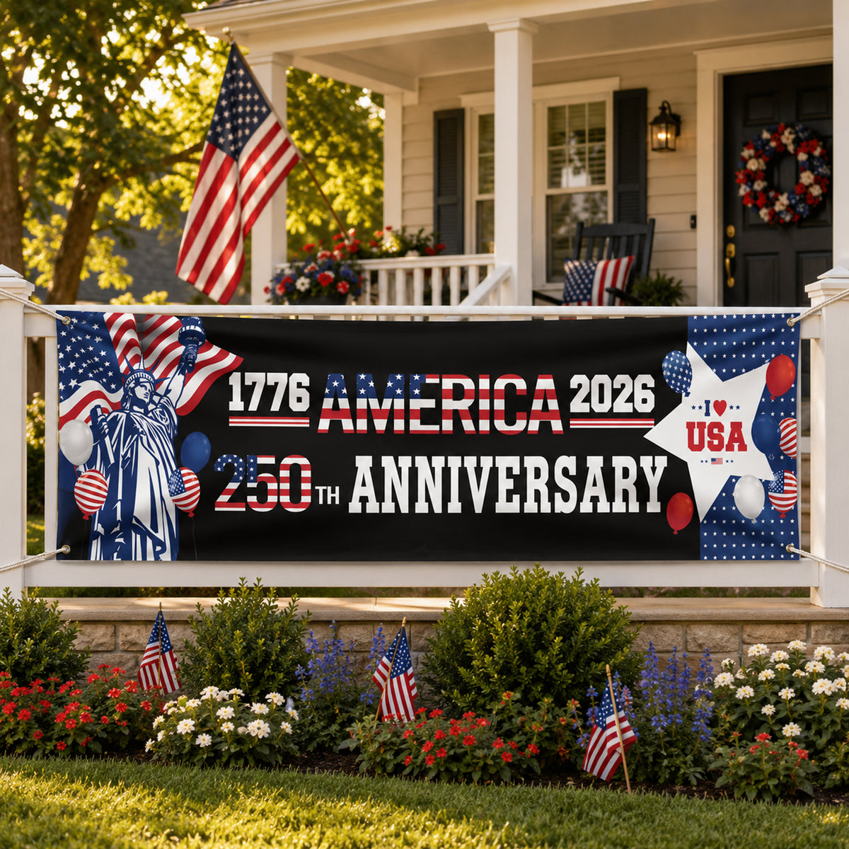 American 1776-2026 The Statue of Liberty Balloons 250th Anniversary Patriotic Party Banner HO82 902778