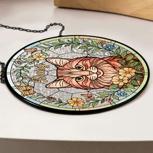 Custom Cat Photo With Flower Memorial Stained Glass Suncatcher, Pet Loss Gift HO82 894328