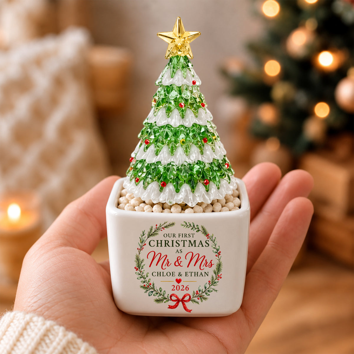 Personalized Initial Name Family Mini Ceramic Pot with Glass Christmas Tree HO82 903518