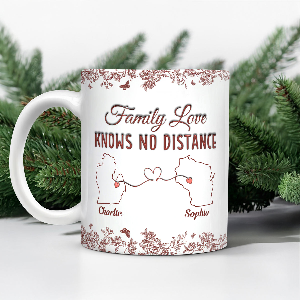 Family Love Knows No Distance Toile De Jouy Style Personalized 3D Inflated Effect Mug HO82 894748