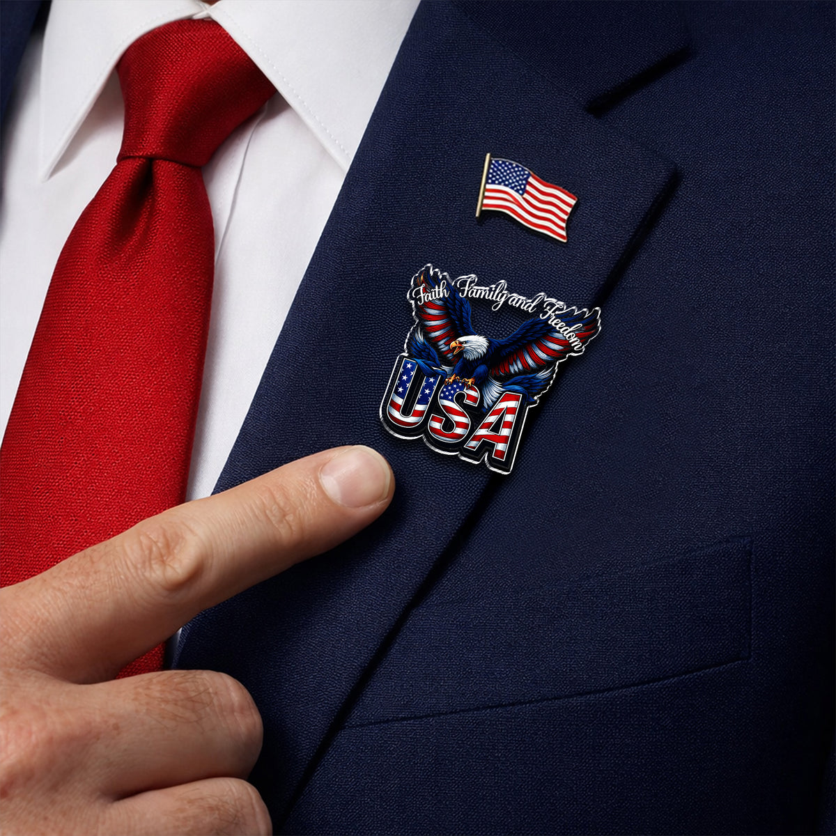 Faith, Family & Freedom 250 Years of America Patriot Eagle Acrylic Pin LM32 899525