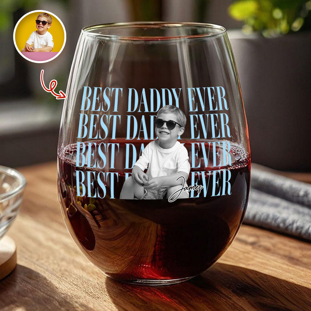 Personalized Vintage Photo Best Daddy Mommy Ever Wine Glass TH10 169957