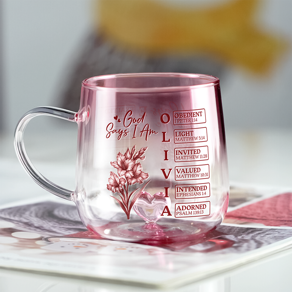 Personalized Name With Birth Flower Pink Gradient Glass Mug - Gift For Mom, Sister, Grandma, Mother's Day HO82 901792