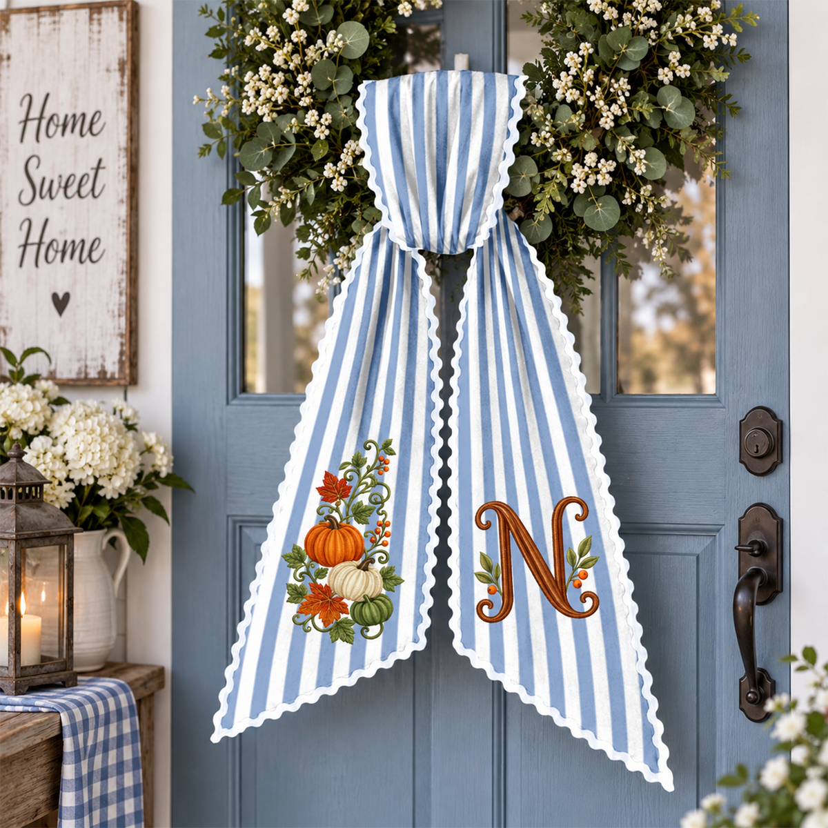 Personalized Autumn Pumpkin Monogram Embroidered Wreath Sash TH10 171043