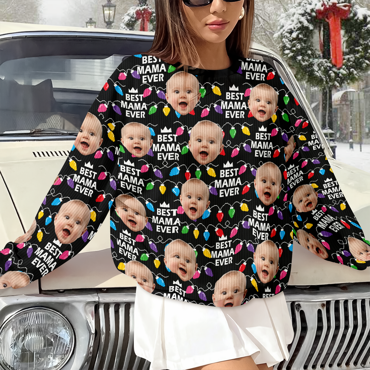 Best Mom Dad Ever Christmas Light - Personalized Ugly Sweater CH07 899394