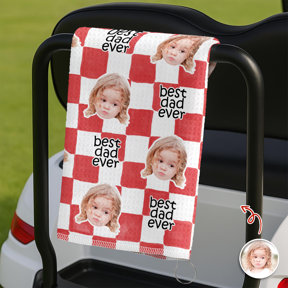 Custom Baby Face Best Dad Ever Retro Golf Towel- Gift for Parents, Father's Day, Golfer LM32 669013