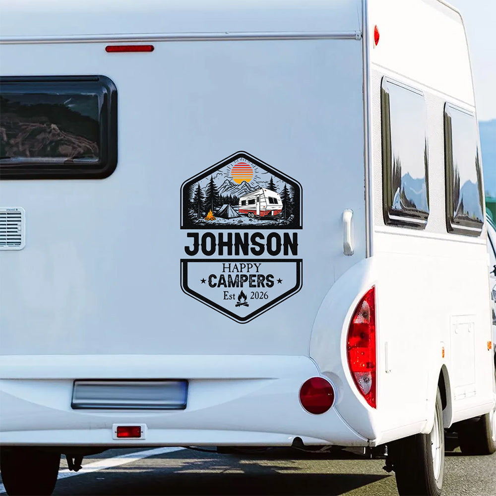 Personalized Family Name Happy Campers Adventures RV Decal Sticker LM32 669403