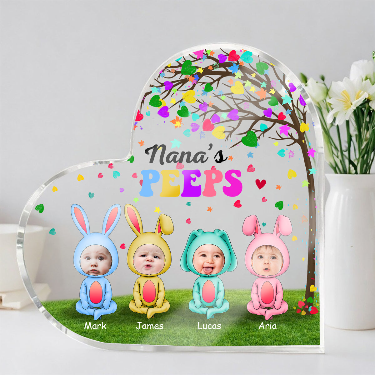 Custom Photo Nana's Peeps Heart Tree Heart Acrylic Plaque HO82 893532