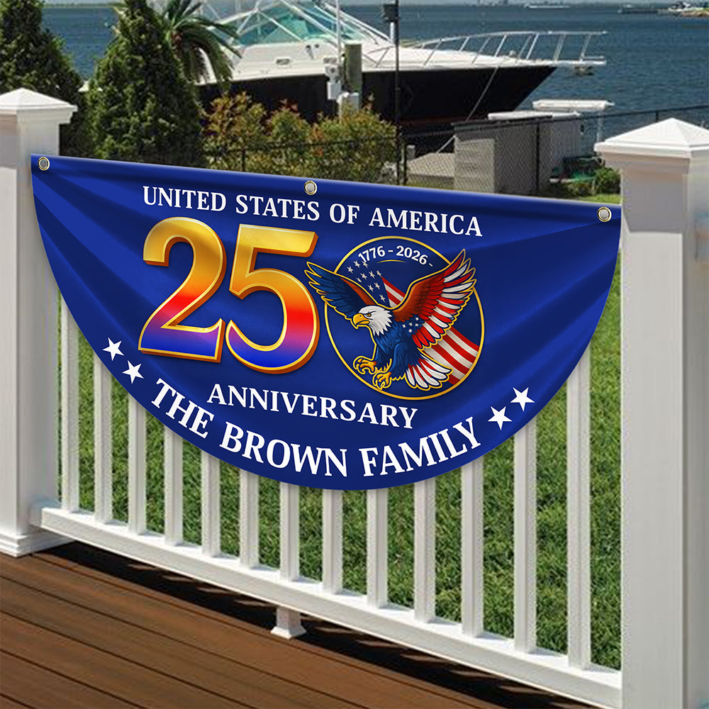 Custom Family Name 250th Anniversary United States of America Eagle Patriotic Non-Pleated Fan Flag HA75 920570