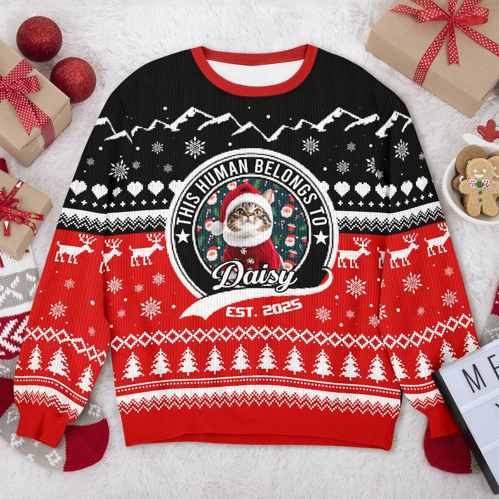 Custom Photo Human Belongs Cat Ugly Sweater For Pet Lovers HO82 900022