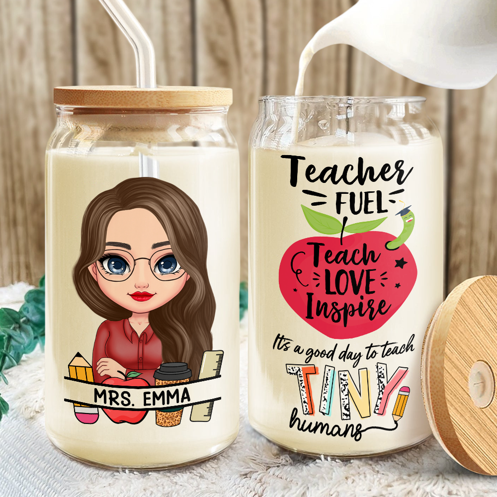 Personalized Teach Love Inspire Glass Can With Lid Gift For Teacher HA75 892630