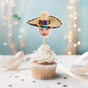 Custom Photo Mexican Fiesta Sombrero Maracas Birthday Decoration Party Cupcake Toppers HA75 892110