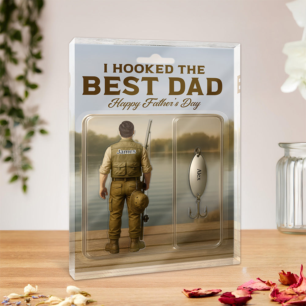 Personalized Hooked the Best Dad Ever Family Fishing Fun Acrylic Block Plaque LM32 893455