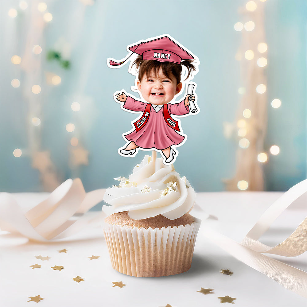 Custom Kids Face Class of 2025 Graduation Decoration Funny Cupcake Toppers LM32 893289