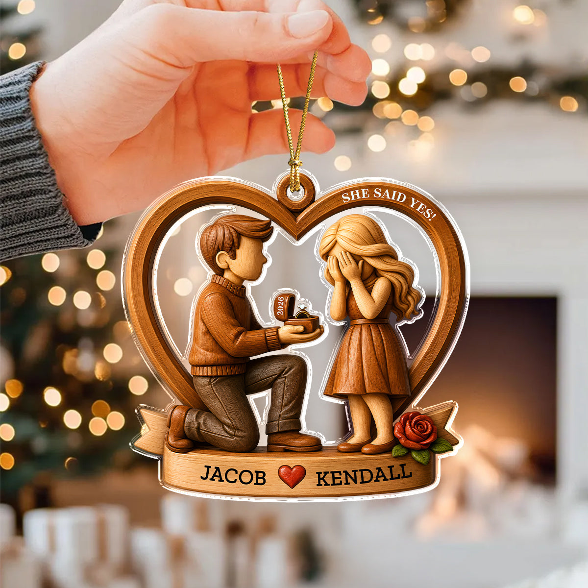Custom Name Couple Marriage She Said Yes Acrylic Ornament, Personalized Wedding Keepsake, Engagement Gift LM32 669797