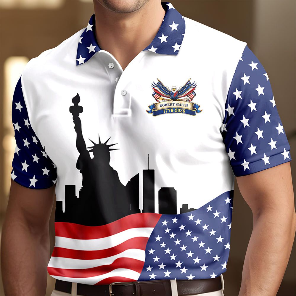 Custom Name USA 250th Anniversary American Flag Polo Shirt - Patriotic 1776–2026 Polo Gift for 4th of July LM32 899705