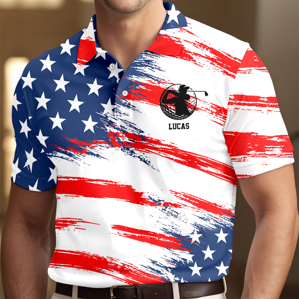 Personalized Golf Ball America Flag Patriotic Polo Shirt Gift For Golfer, Golf Lovers HA75 898708