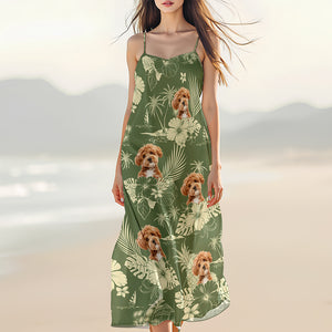Custom Photo Aloha Hawaiian Dog Women's V-Neck Cami Maxi Dress HO82 893666