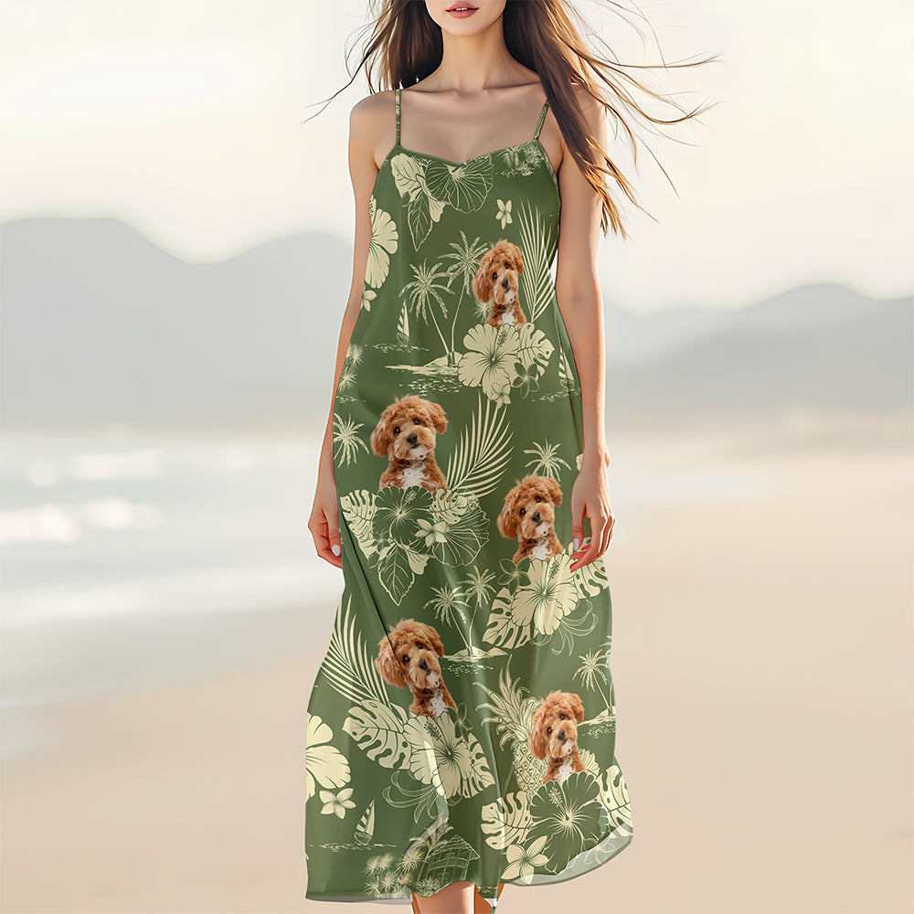 Custom Photo Aloha Hawaiian Dog Women's V-Neck Cami Maxi Dress HO82 893666