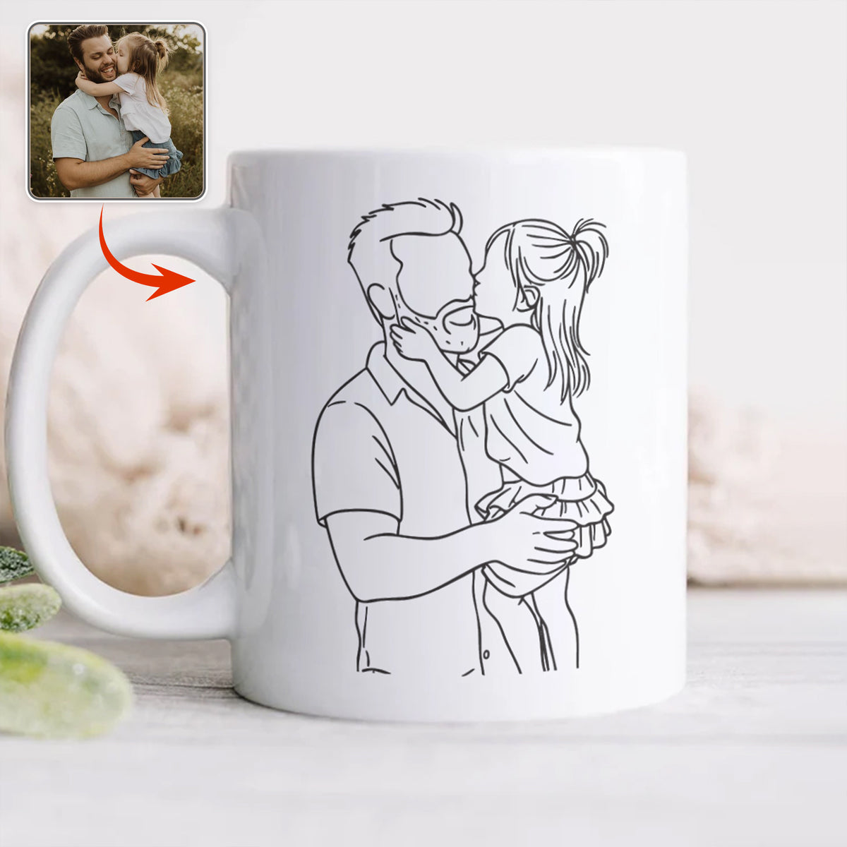 Custom Photo Dad With Kid Drawing Style Mug HO82 894202