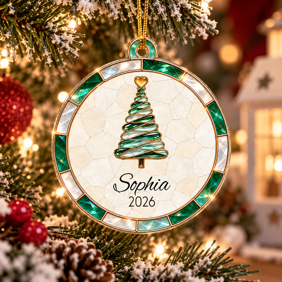Personalized Name Christmas Tree Stained Glass Design Acrylic Ornament, Home Decor LM32 669979