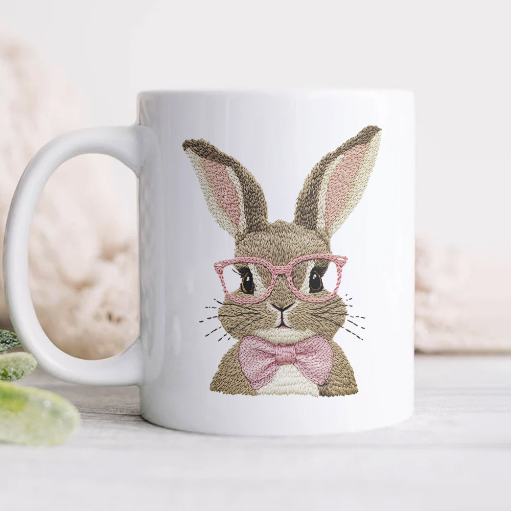 Easter Bunny With Pink Glass Retro White Mug LM32 893137