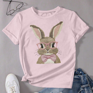 Easter Bunny With Pink Glass Retro T-Shirt LM32 893125