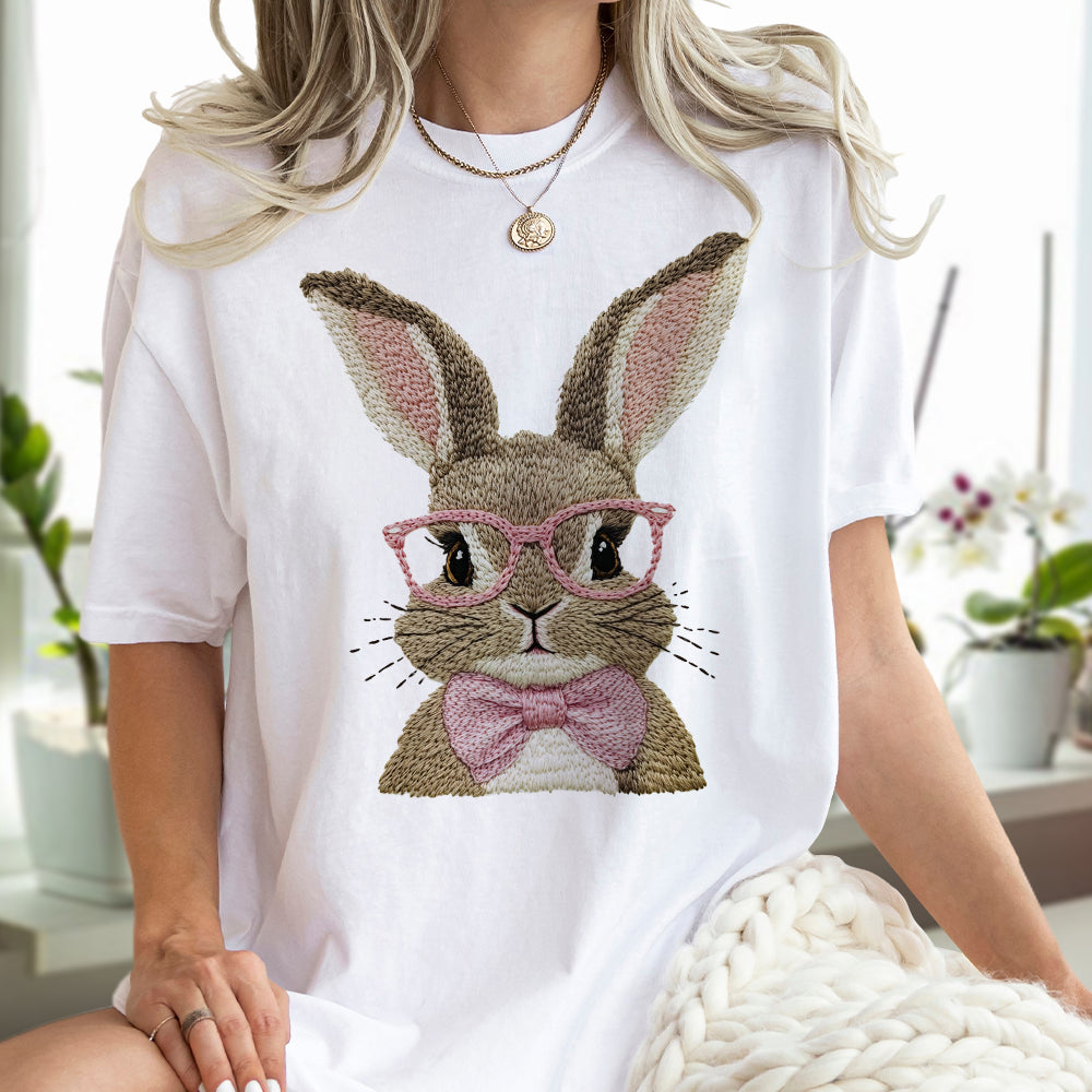 Easter Bunny With Pink Glass Retro T-Shirt LM32 893125