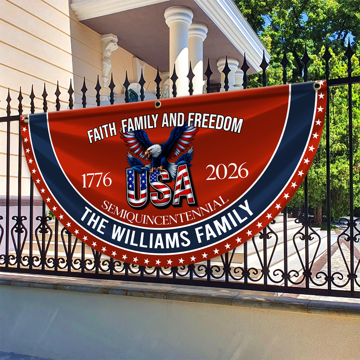 Custom Family Name Faith, Family & Freedom America 250 Years Non-Pleated Fan Flag CH07 910236
