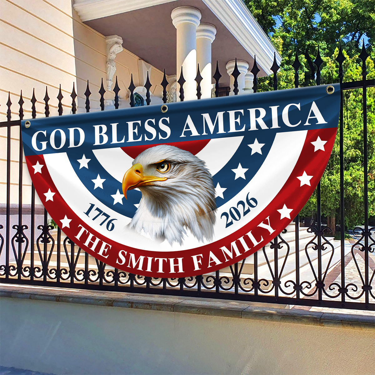 Custom Name Patriotic Eagle God Bless America Non-Pleated Fan Flag CH07 910566