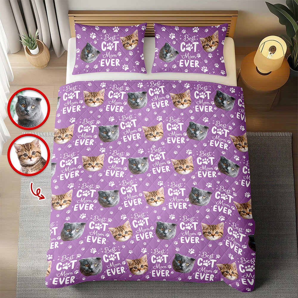 Custom Pet Photo Best Dad And Mom Ever Quilt Bedding Set For Dog And Cat Lovers LM32 897283