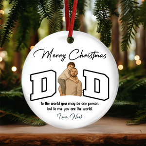 Custom Portrait Photo Merry Christmas Dad Kid Play Together Ceramic Ornament LM32 893869