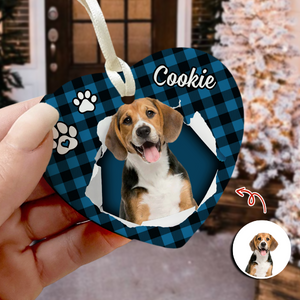 Custom Photo Dog Christmas Heart Shaped Ceramic Ornament HA75 897456