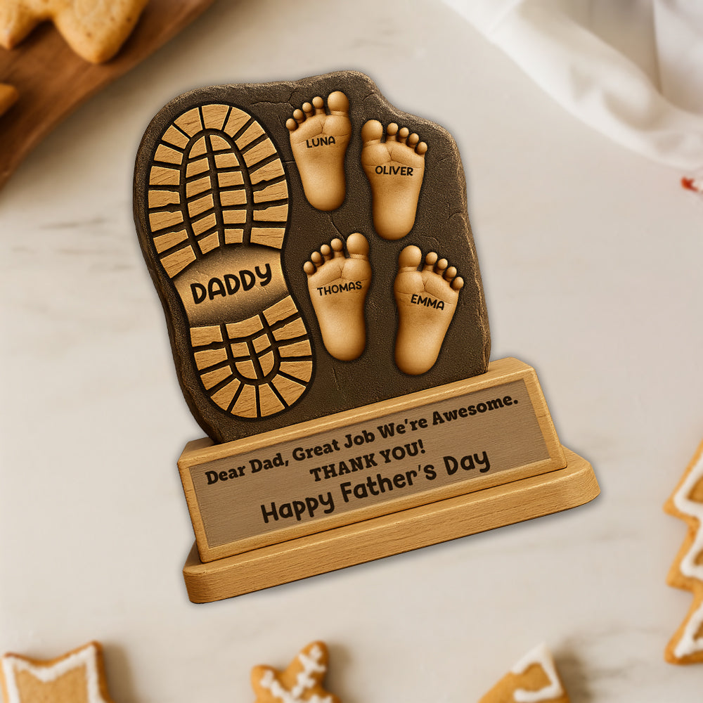 Dad And Kids Footsteps No Matter How Big We Get 2-Layer Standing Wooden Plaque Personalized Gift For Dad HO82 893852