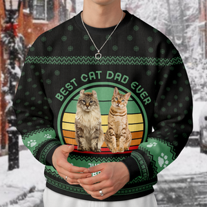Custom Photo Best Cat Dad/Mom Ever - Personalized Unisex Ugly Sweater Christmas Gift For Cat Lovers HO82 900414