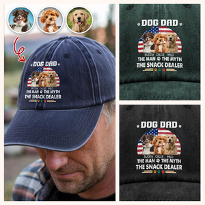 Custom Photo Dog Dad The Man The Myth The Snack Dealer - Personalized Washed Denim Baseball Cap CH07 896470