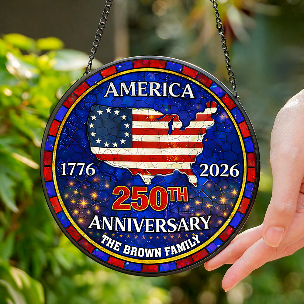 Personalized Family Name America 250th Anniversary Stained Glass Suncatcher HO82 901500