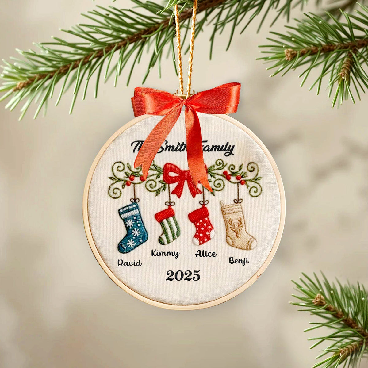 Personalized Family Stocking Embroidery Hoop Ornament TH10 896741