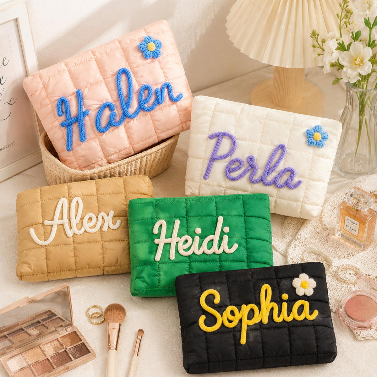 Personalized Name Quilted Nylon Makeup Bag- Gift For Mom, Girlfriend, Women, Bridesmaid Gift LM32 899545