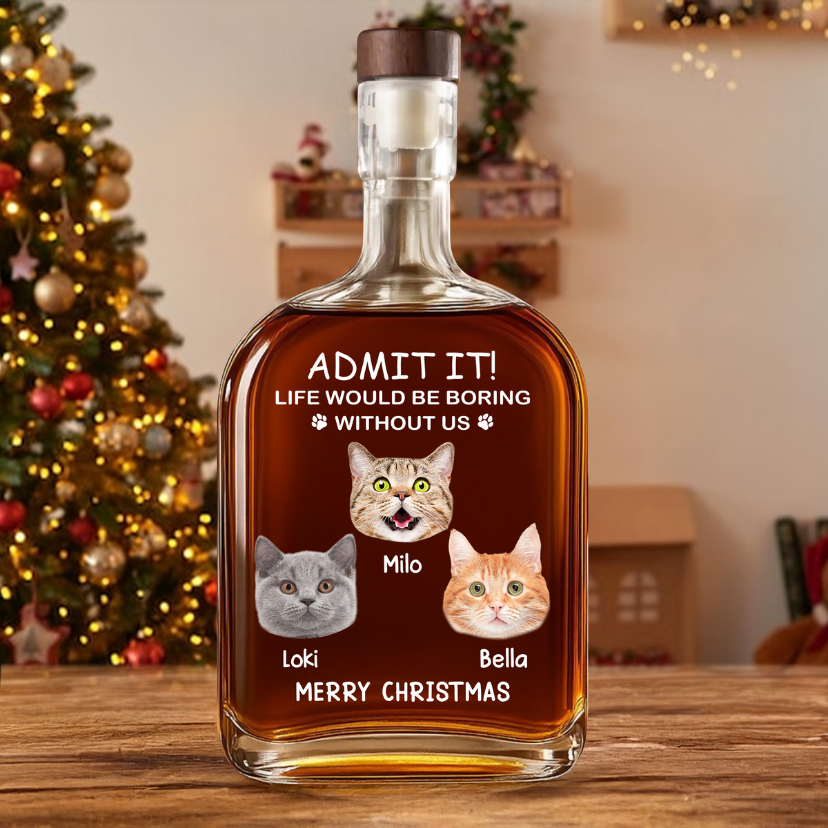 Custom Dog Cat Face Photo Life Would Be Boring Without Me Whiskey Bottle, Christmas Gifts HO82 894352
