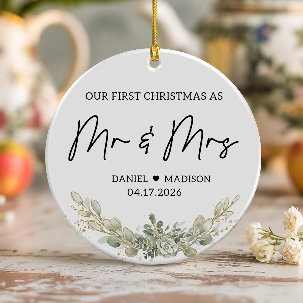 Custom Photo First Christmas As Mr & Mrs Ceramic Ornament, Personalized Wedding Anniversary Gift LM32 669795