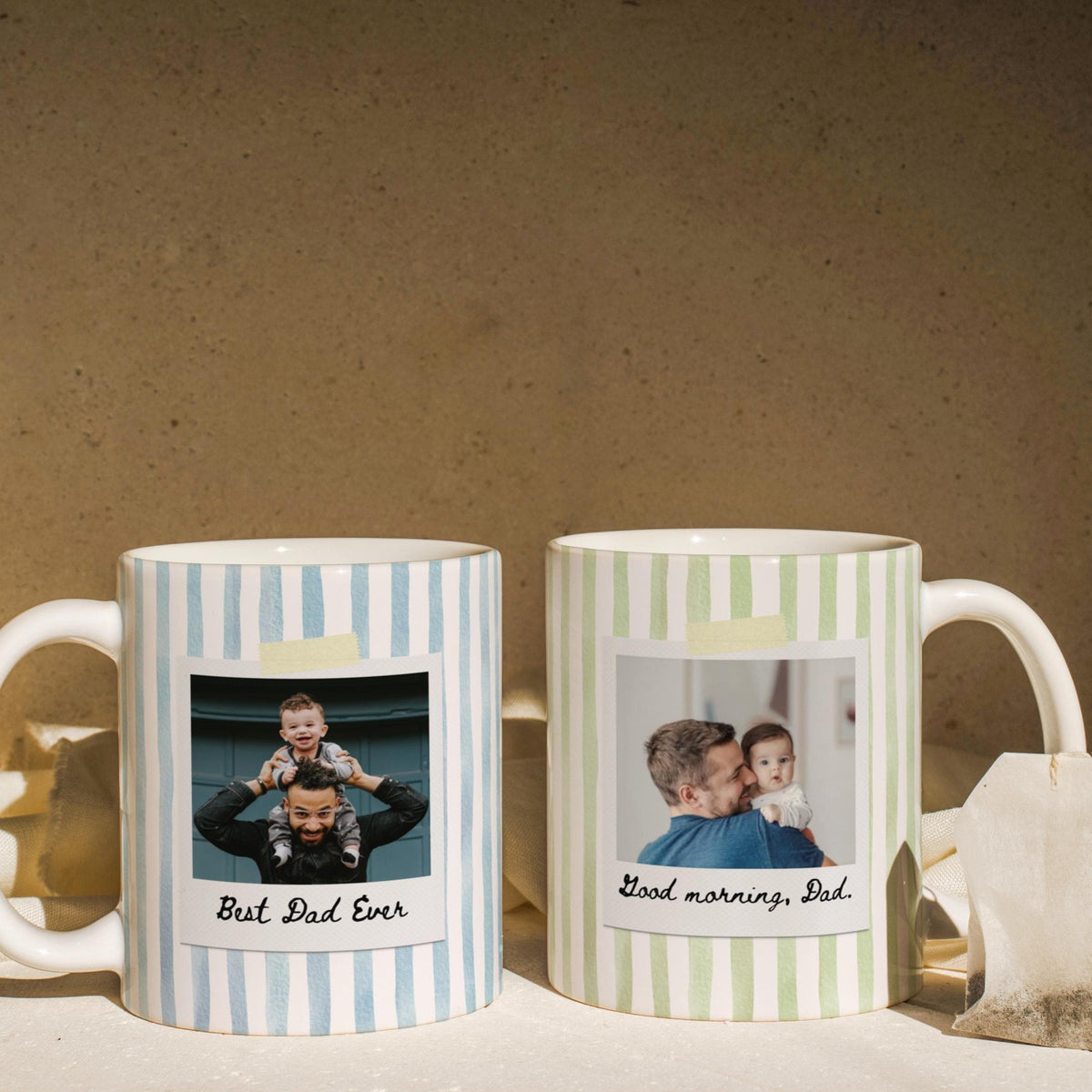 Custom Photo Father and Son Striped Mug for Dad, Grandpa New Dad Gift LM32 669199