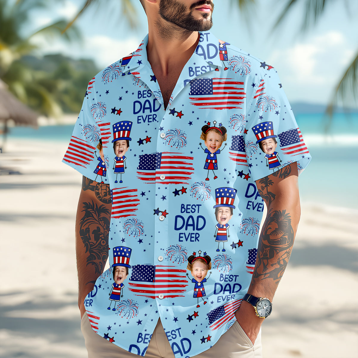 Custom Photo Best Dad Ever With American Flag Hawaii Shirt LM32 668905
